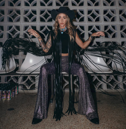 777 Black Leather Cape