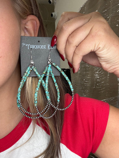 Coco Turquoise #922-6 Sterling Silver Pearl Double Loop Hoop Hook Earrings