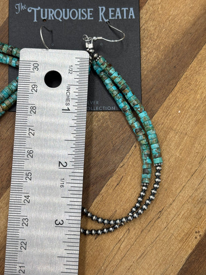 Coco Turquoise #922-6 Sterling Silver Pearl Double Loop Hoop Hook Earrings