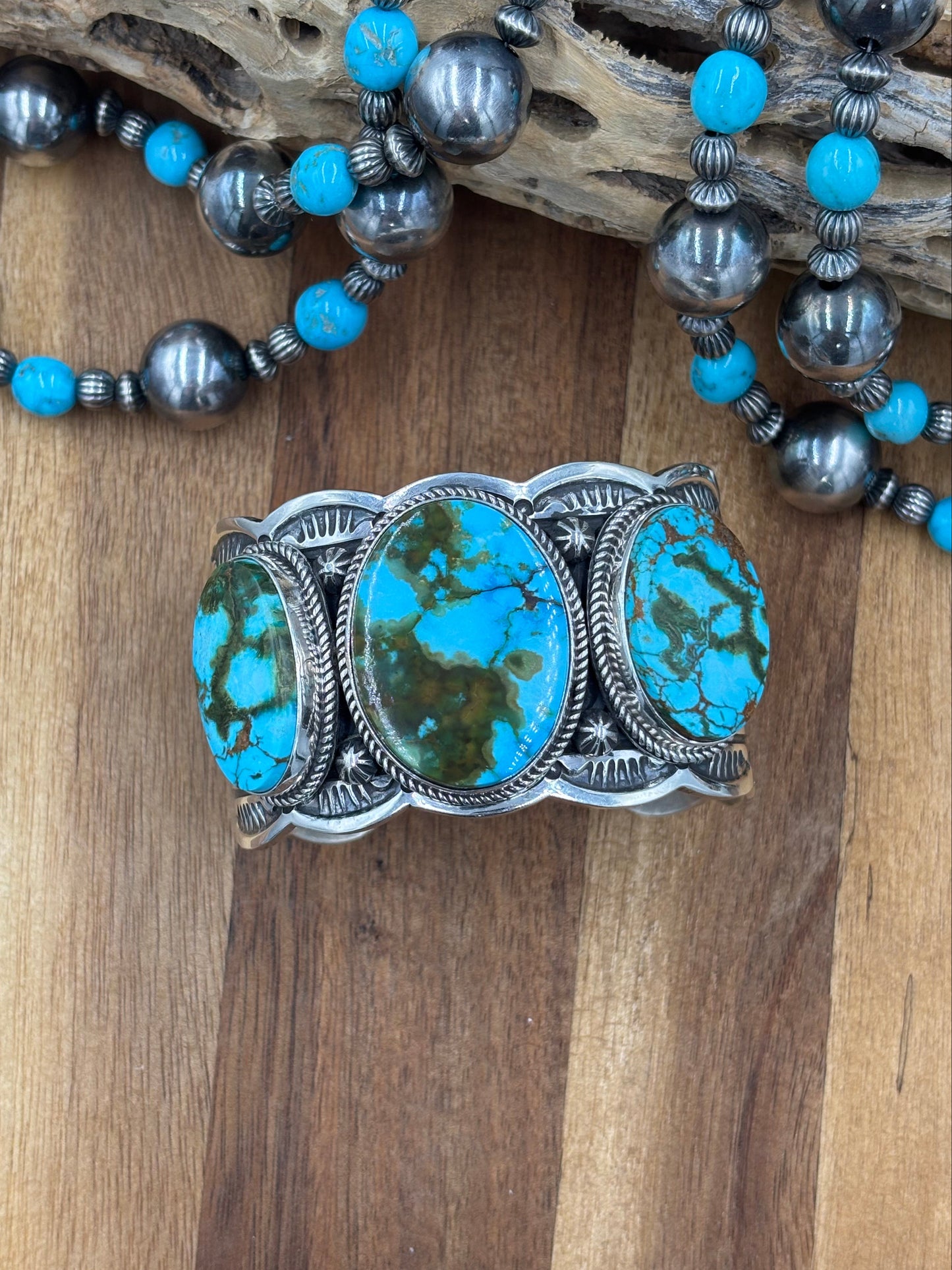 Three Stone Sonoran Gold Cuff by Delbert Delgarito, Navajo