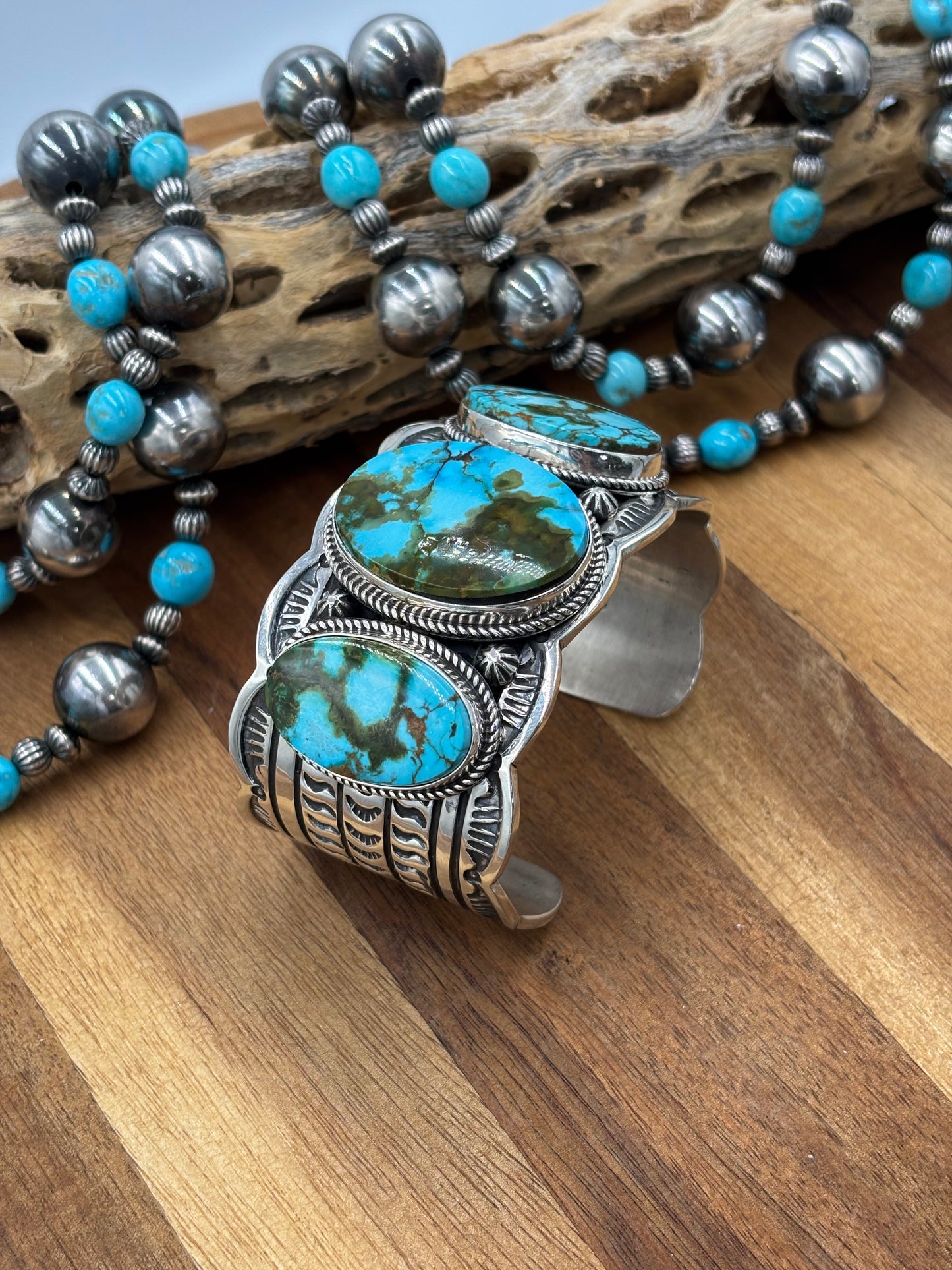 Three Stone Sonoran Gold Cuff by Delbert Delgarito, Navajo