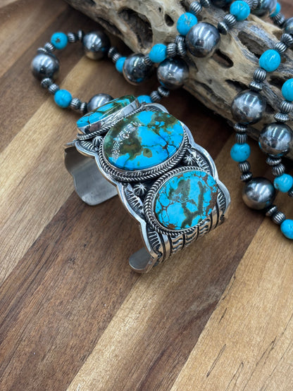 Three Stone Sonoran Gold Cuff by Delbert Delgarito, Navajo