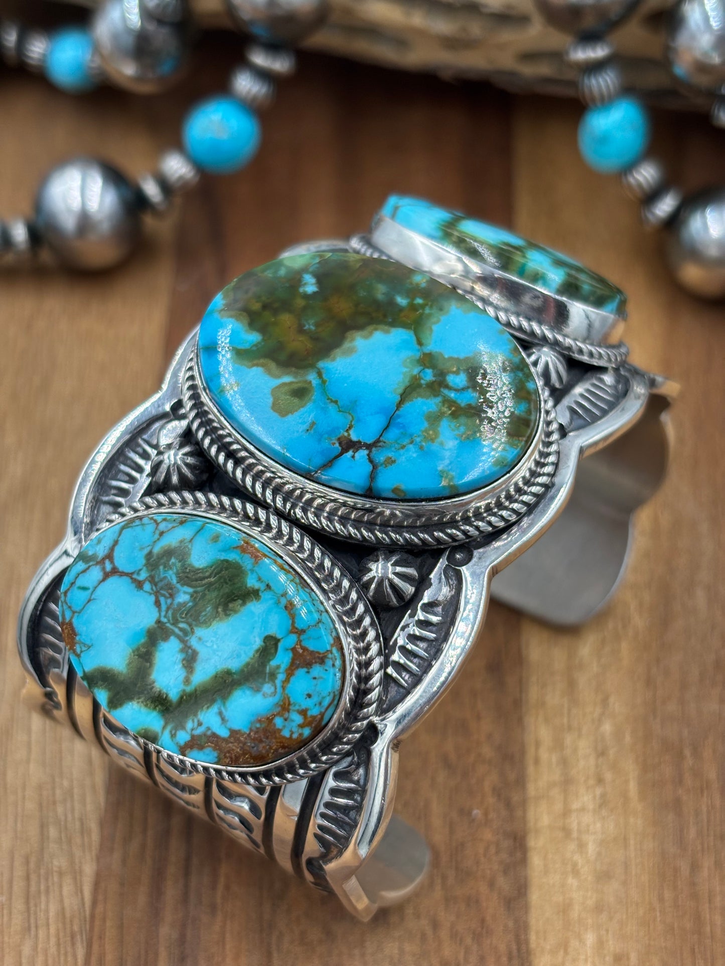 Three Stone Sonoran Gold Cuff by Delbert Delgarito, Navajo