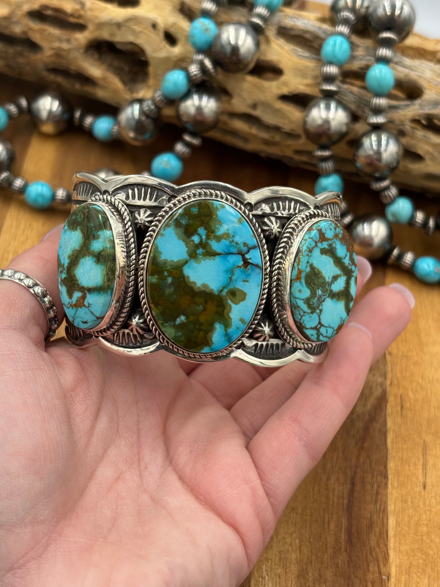 Three Stone Sonoran Gold Cuff by Delbert Delgarito, Navajo