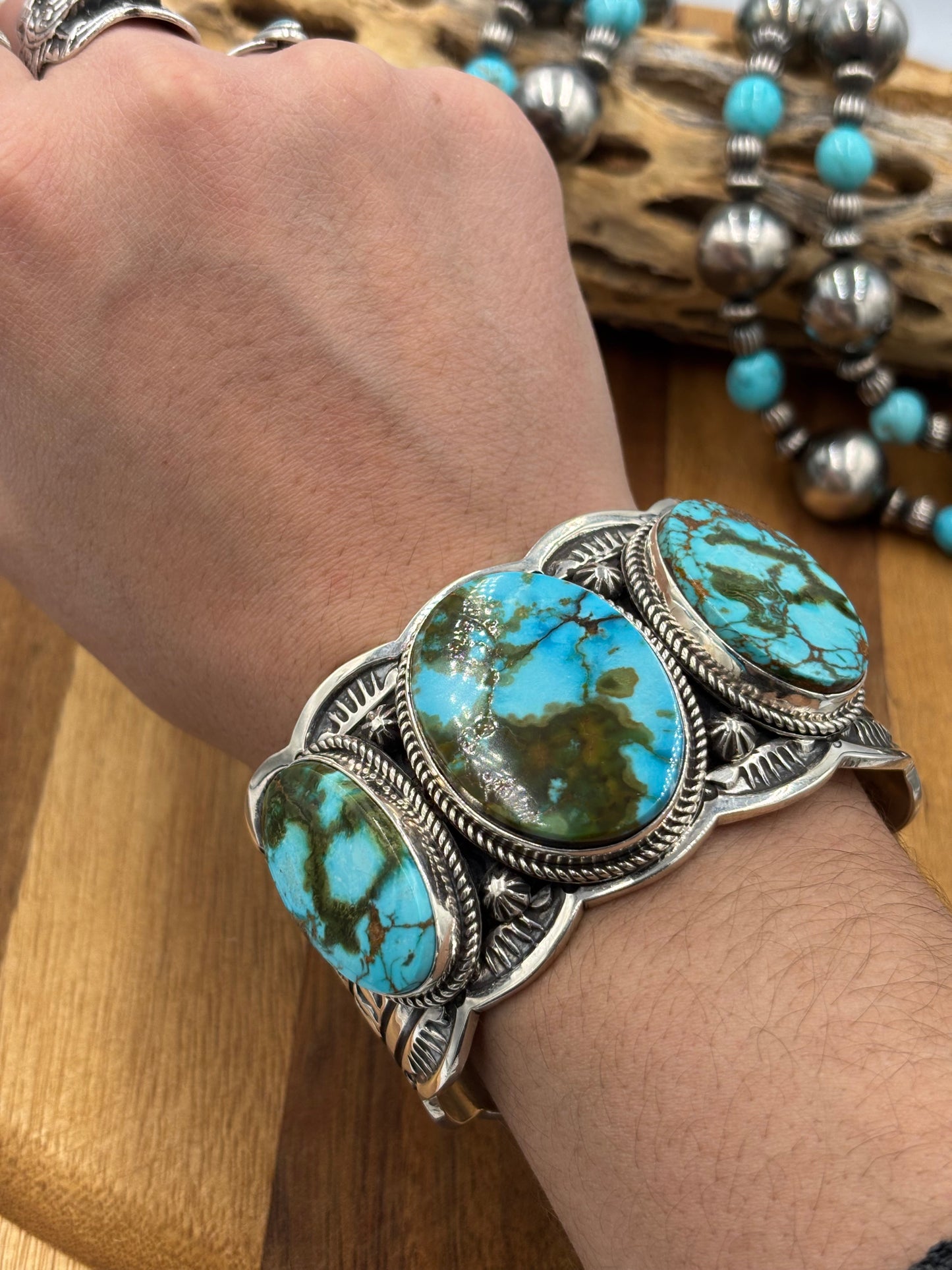 Three Stone Sonoran Gold Cuff by Delbert Delgarito, Navajo