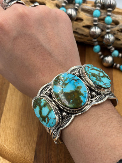 Three Stone Sonoran Gold Cuff by Delbert Delgarito, Navajo