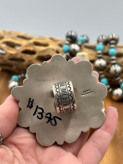 White Water Turquoise Cluster Ring Size 8.5 by D. Stoingston, Navajo