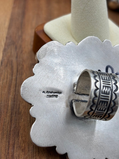 White Water Turquoise Cluster Ring Size 8.5 by D. Stoingston, Navajo