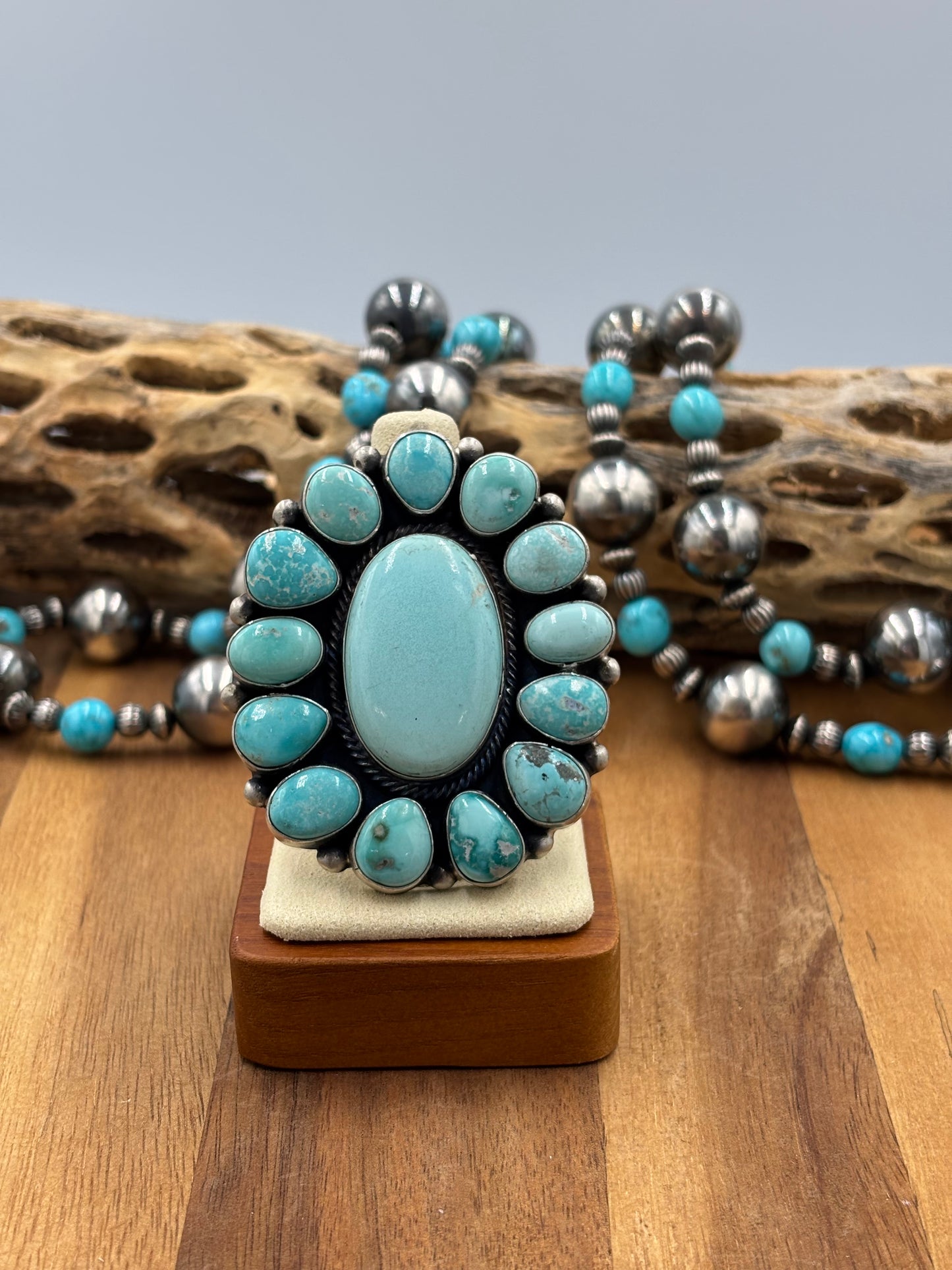 Turquoise Cluster Ring Size 10 by Bobby Johnson, Navajo
