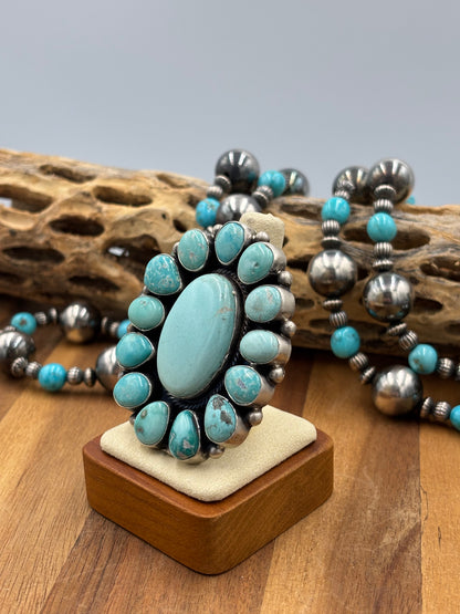 Turquoise Cluster Ring Size 10 by Bobby Johnson, Navajo