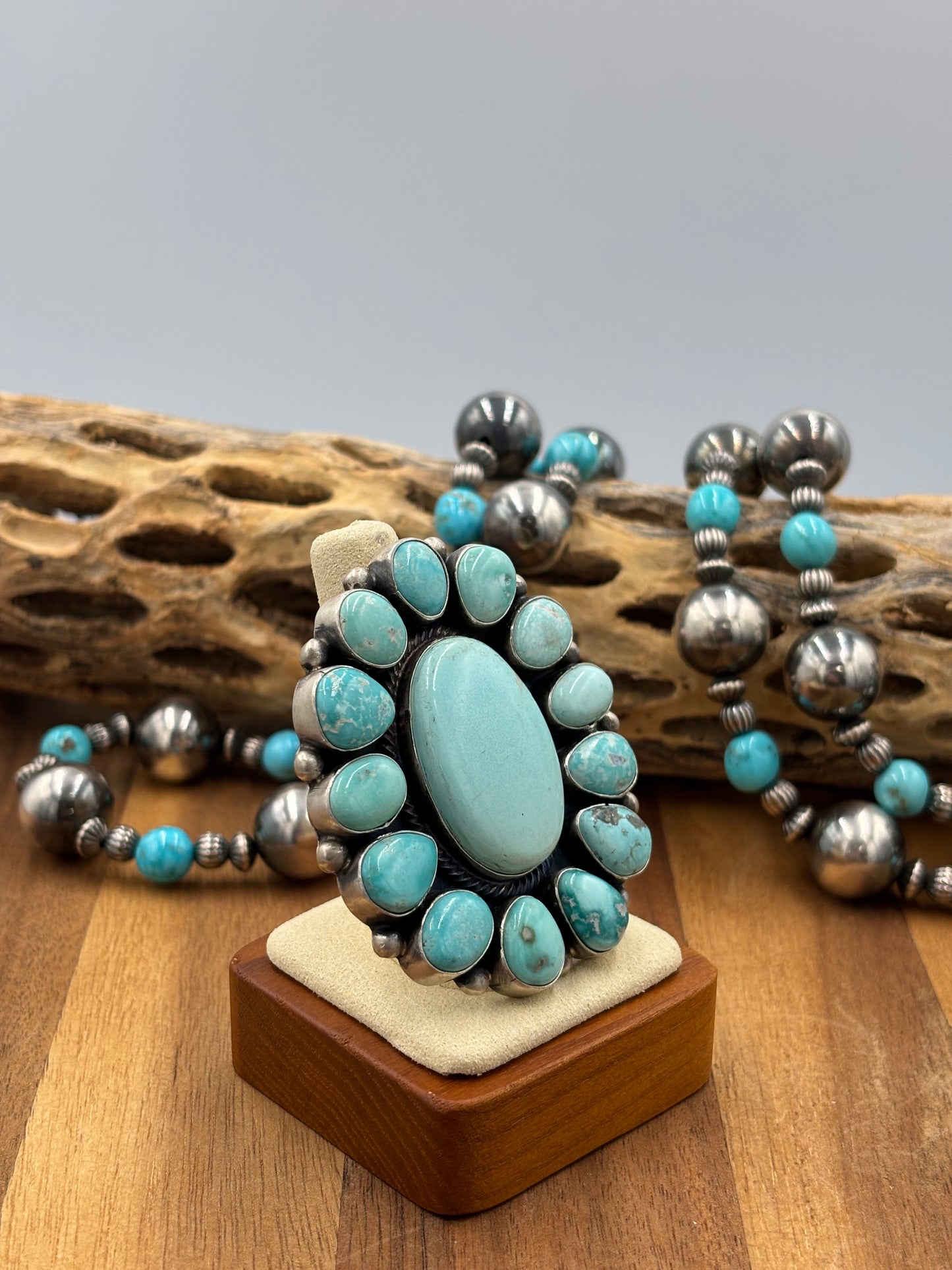 Turquoise Cluster Ring Size 10 by Bobby Johnson, Navajo