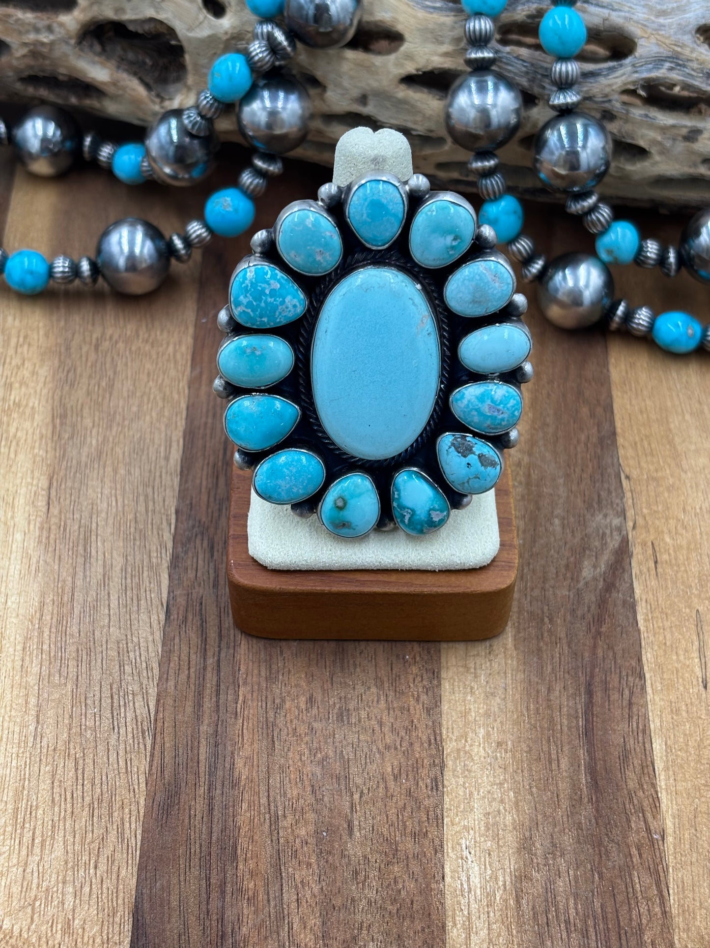 Turquoise Cluster Ring Size 10 by Bobby Johnson, Navajo
