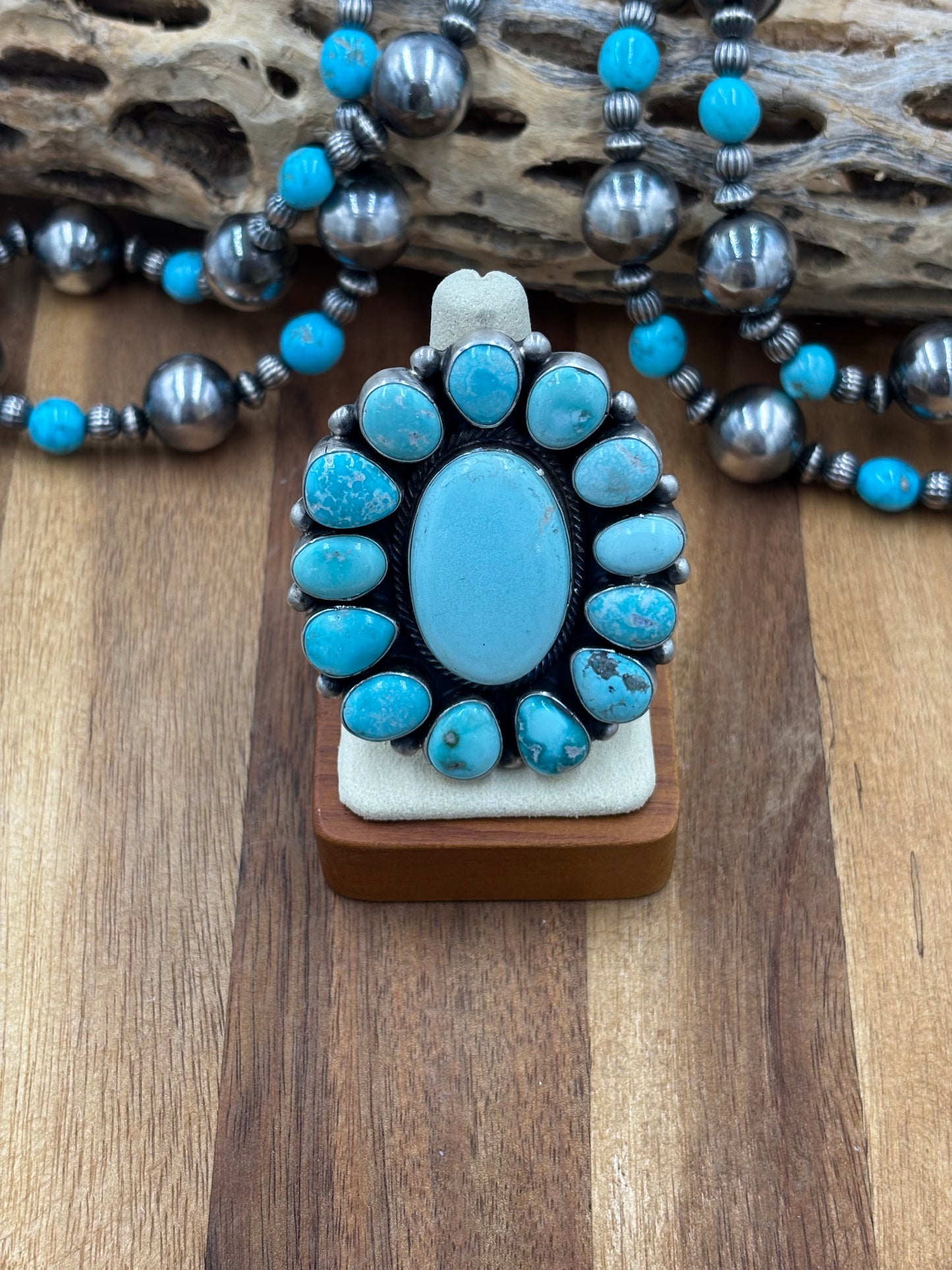 Turquoise Cluster Ring Size 10 by Bobby Johnson, Navajo