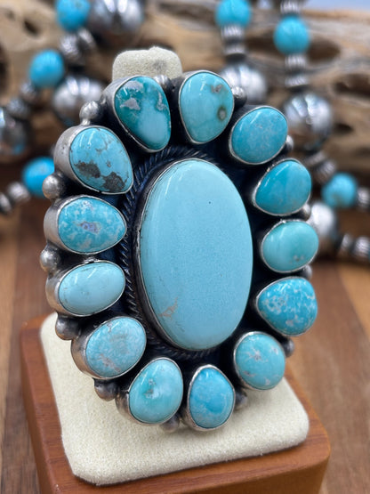 Turquoise Cluster Ring Size 10 by Bobby Johnson, Navajo