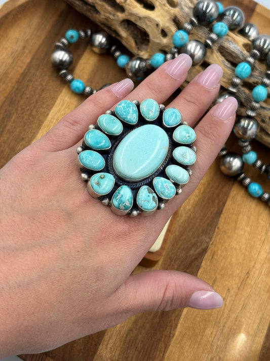 Turquoise Cluster Ring Size 10 by Bobby Johnson, Navajo