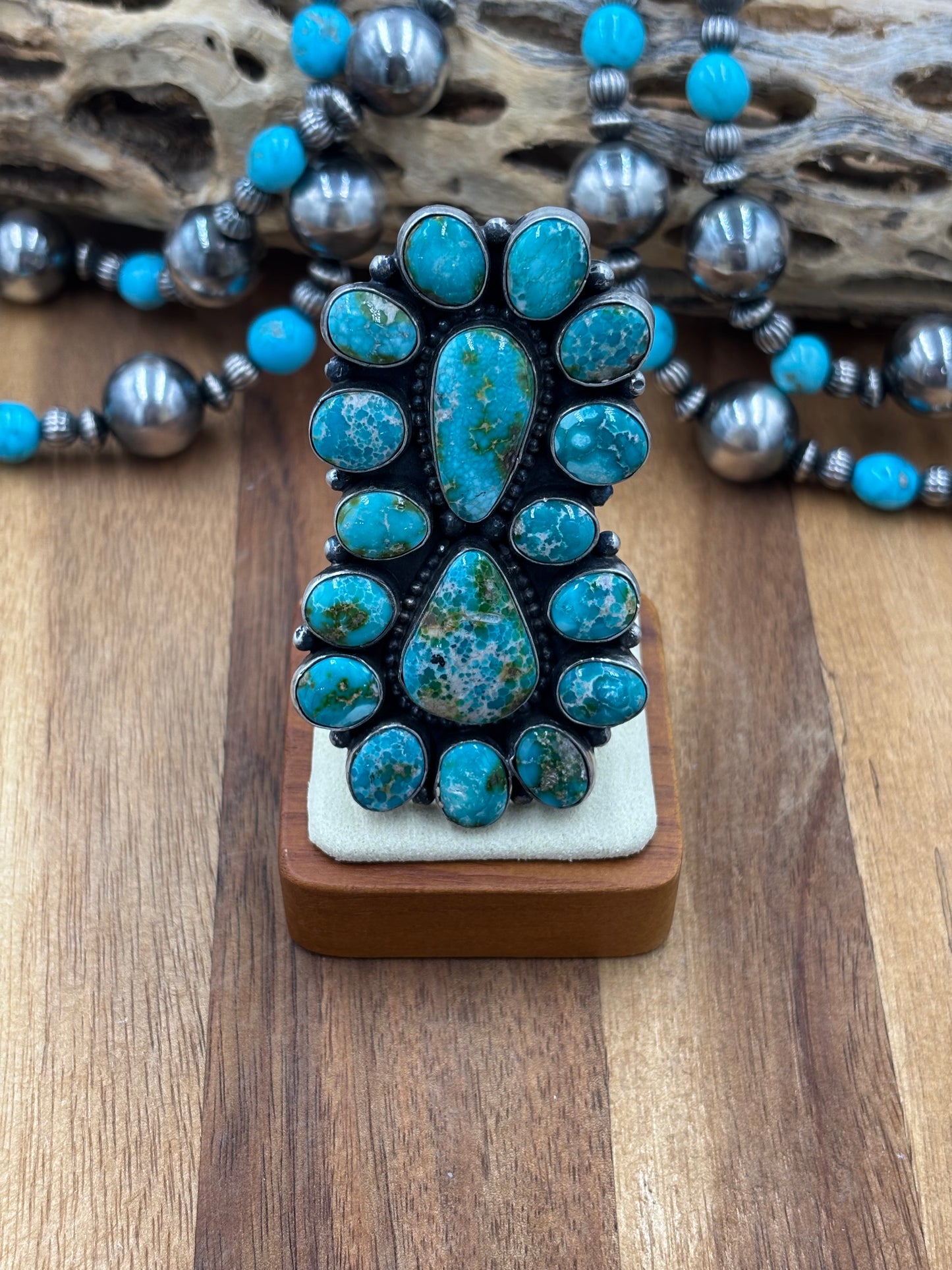 Sonoran Turquoise Cluster Ring Size 9 by Travis J, Navajo