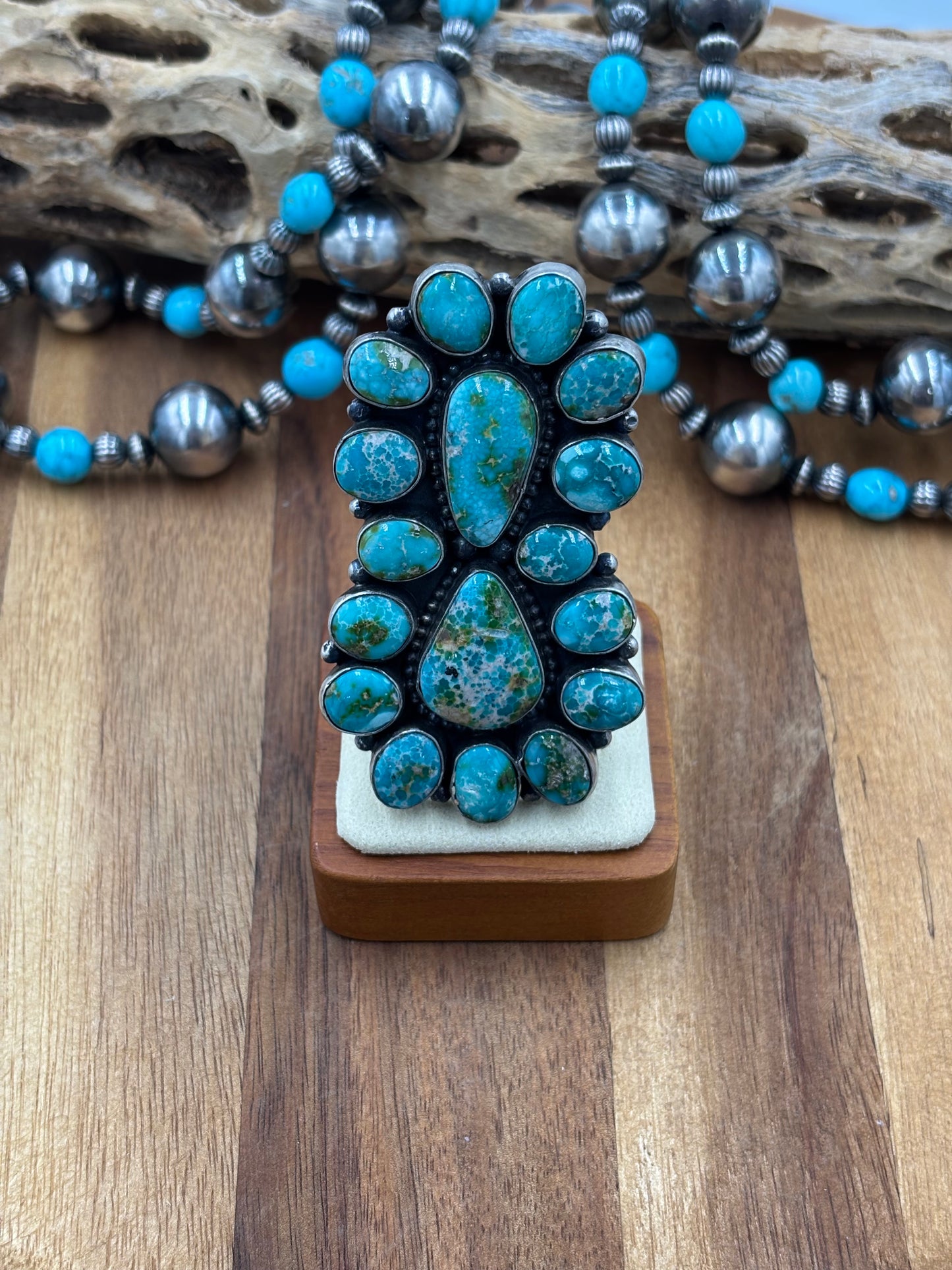 Sonoran Turquoise Cluster Ring Size 9 by Travis J, Navajo