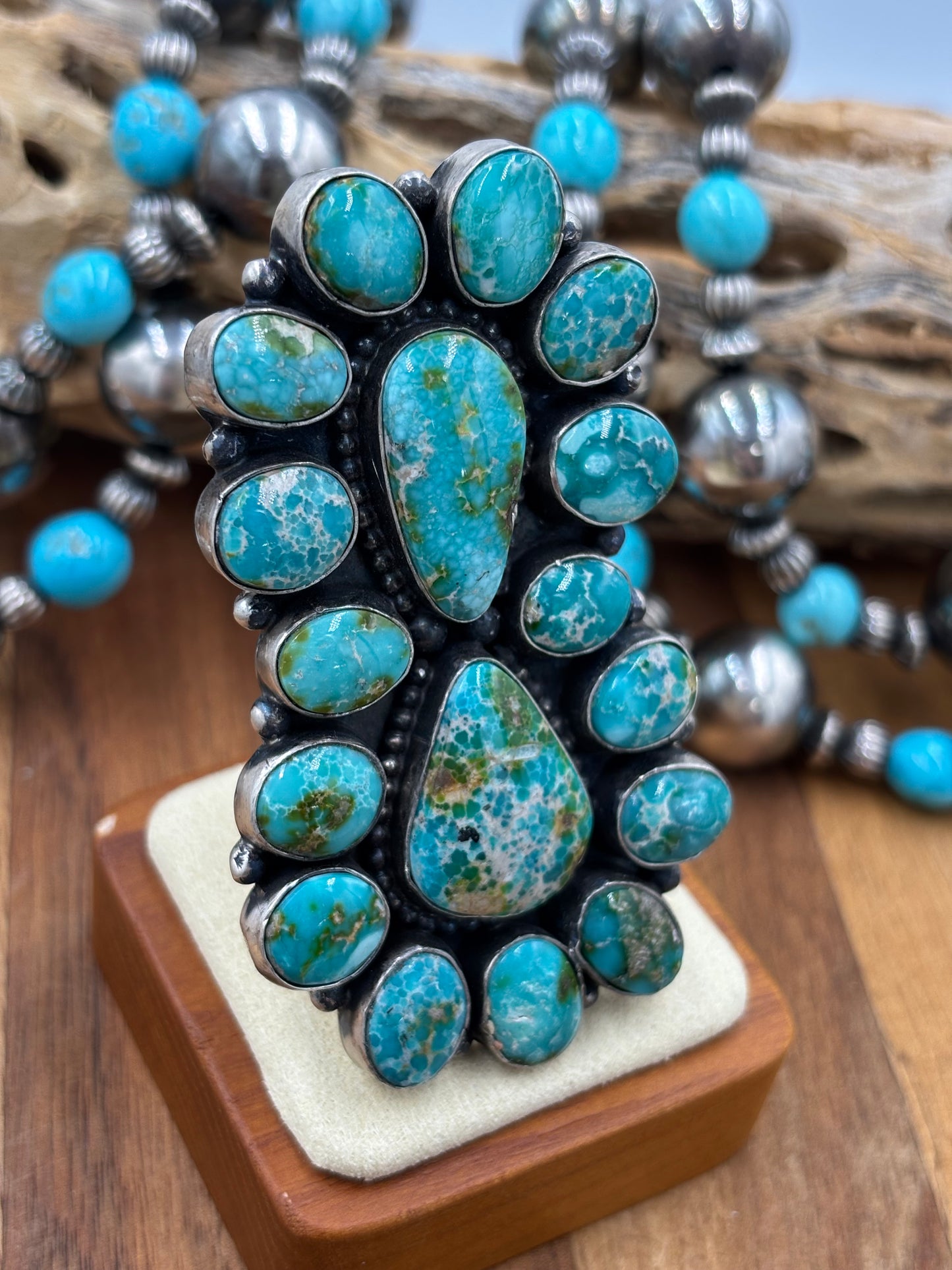 Sonoran Turquoise Cluster Ring Size 9 by Travis J, Navajo