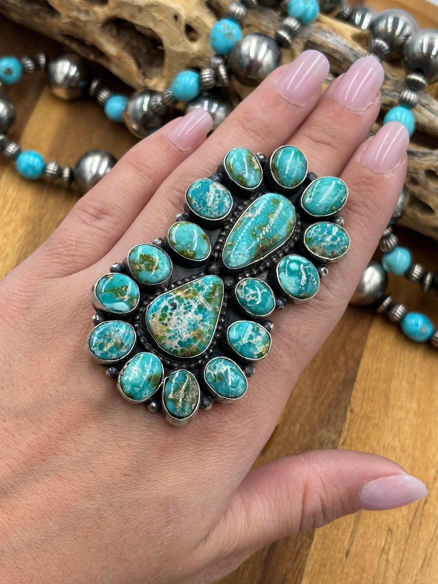 Sonoran Turquoise Cluster Ring Size 9 by Travis J, Navajo