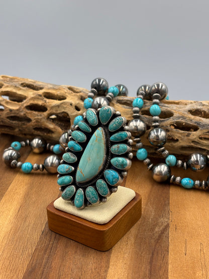 White Water Turquoise Cluster Ring Size 10 by Bobby Johnson, Navajo
