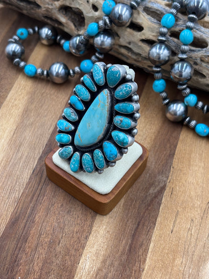 White Water Turquoise Cluster Ring Size 10 by Bobby Johnson, Navajo