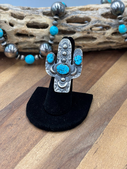 Turquoise #922-26B Cactus Adjustable Ring by Timothy Yazzie, Navajo