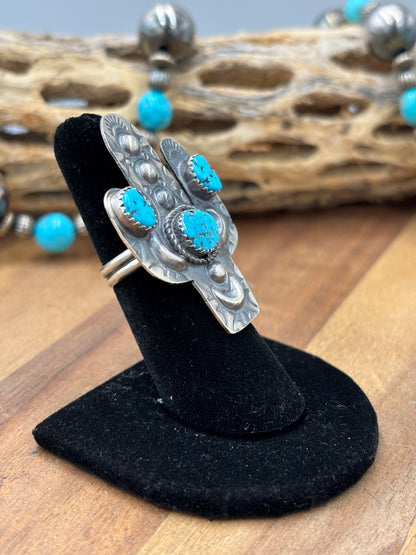 Turquoise #922-26B Cactus Adjustable Ring by Timothy Yazzie, Navajo