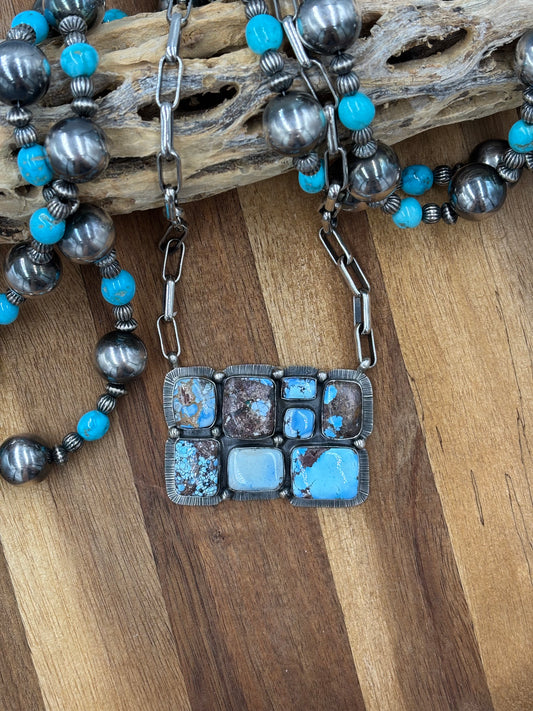 Golden Hills Cluster Bar Necklace by Lyle Piasso, Navajo