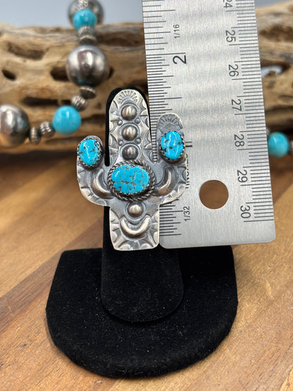 Turquoise #922-26B Cactus Adjustable Ring by Timothy Yazzie, Navajo