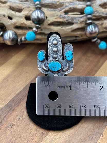 Turquoise #922-26B Cactus Adjustable Ring by Timothy Yazzie, Navajo