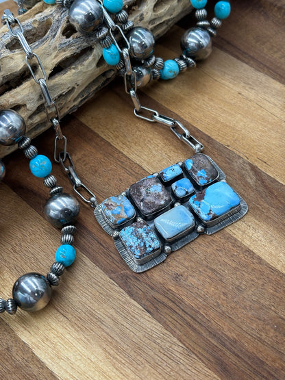 Golden Hills Cluster Bar Necklace by Lyle Piasso, Navajo