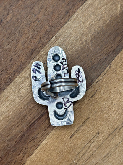 Turquoise #922-26B Cactus Adjustable Ring by Timothy Yazzie, Navajo