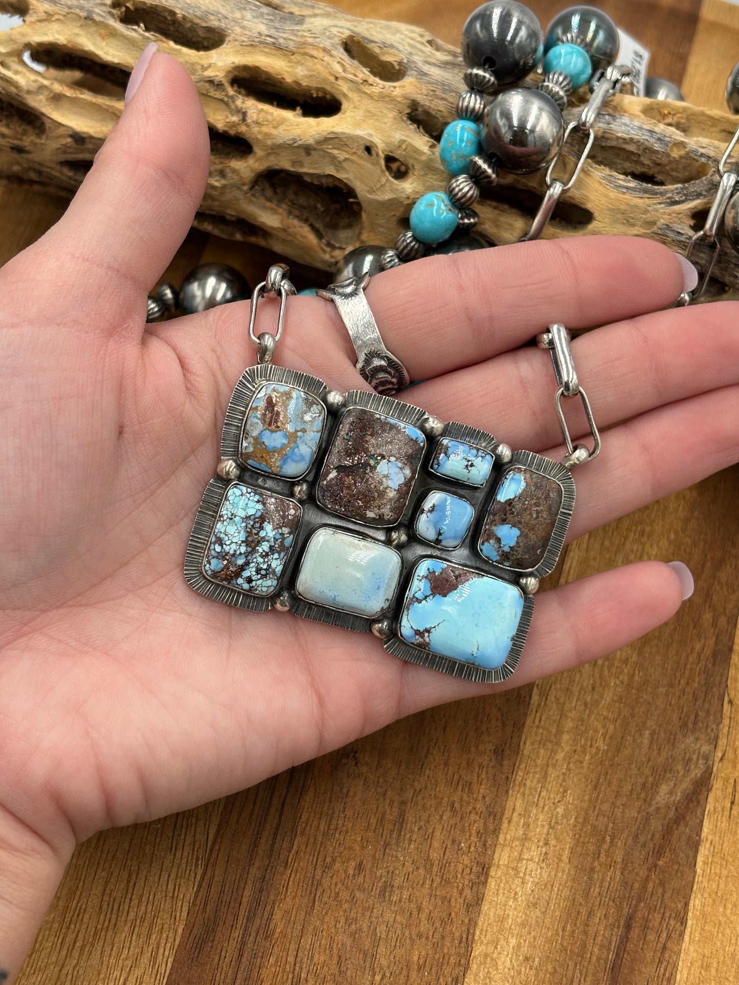 Golden Hills Cluster Bar Necklace by Lyle Piasso, Navajo