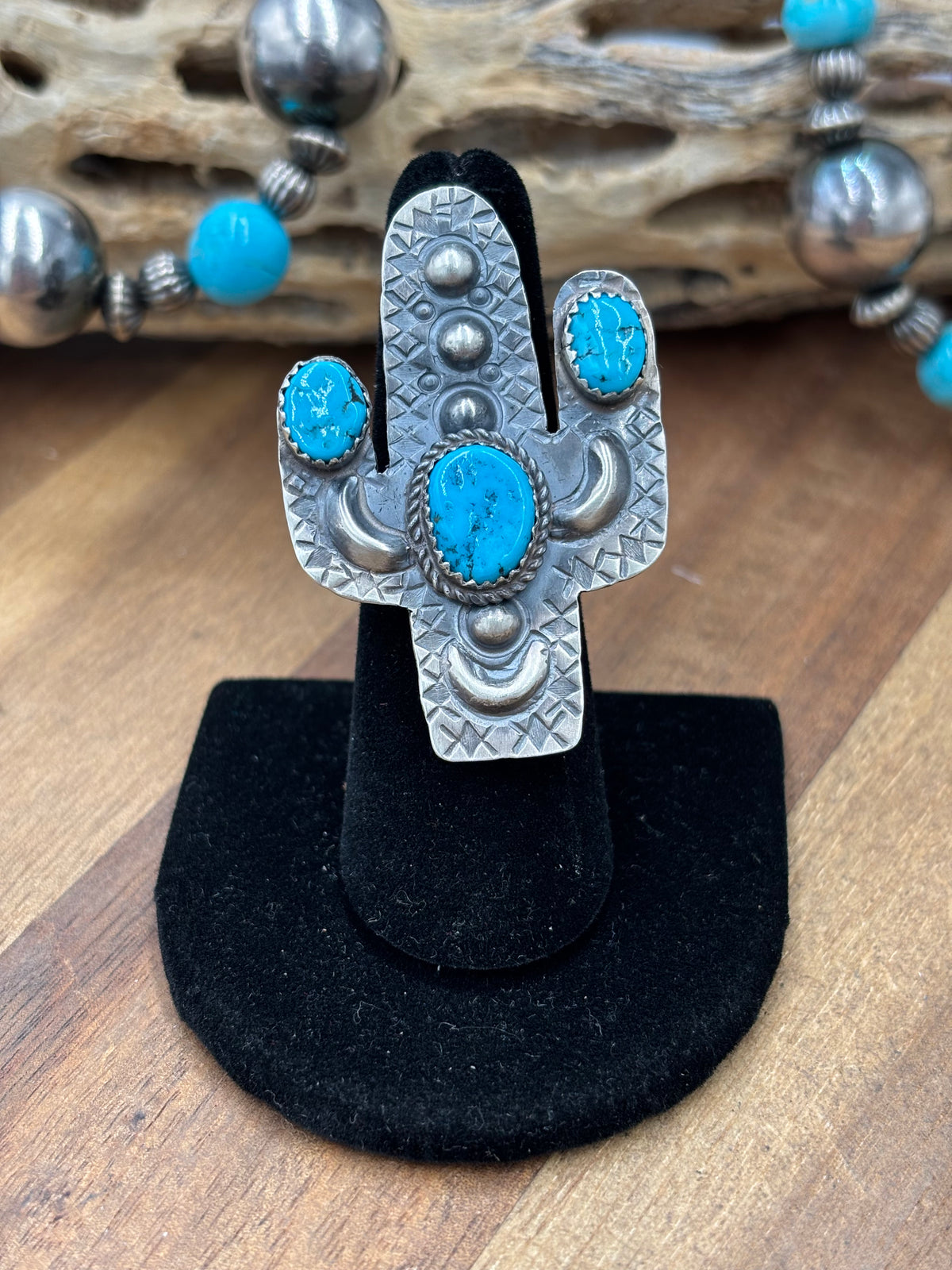 Turquoise #922-26A Cactus Adjustable Ring by Timothy Yazzie, Navajo