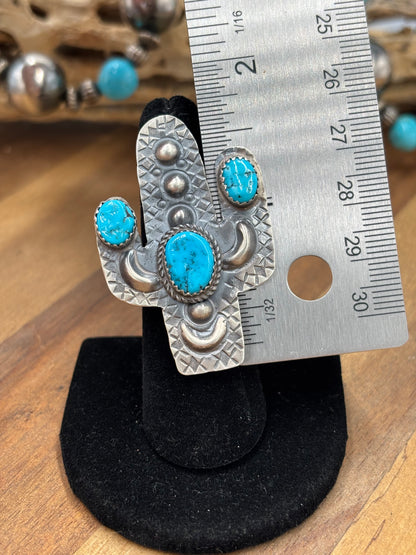 Turquoise #922-26A Cactus Adjustable Ring by Timothy Yazzie, Navajo