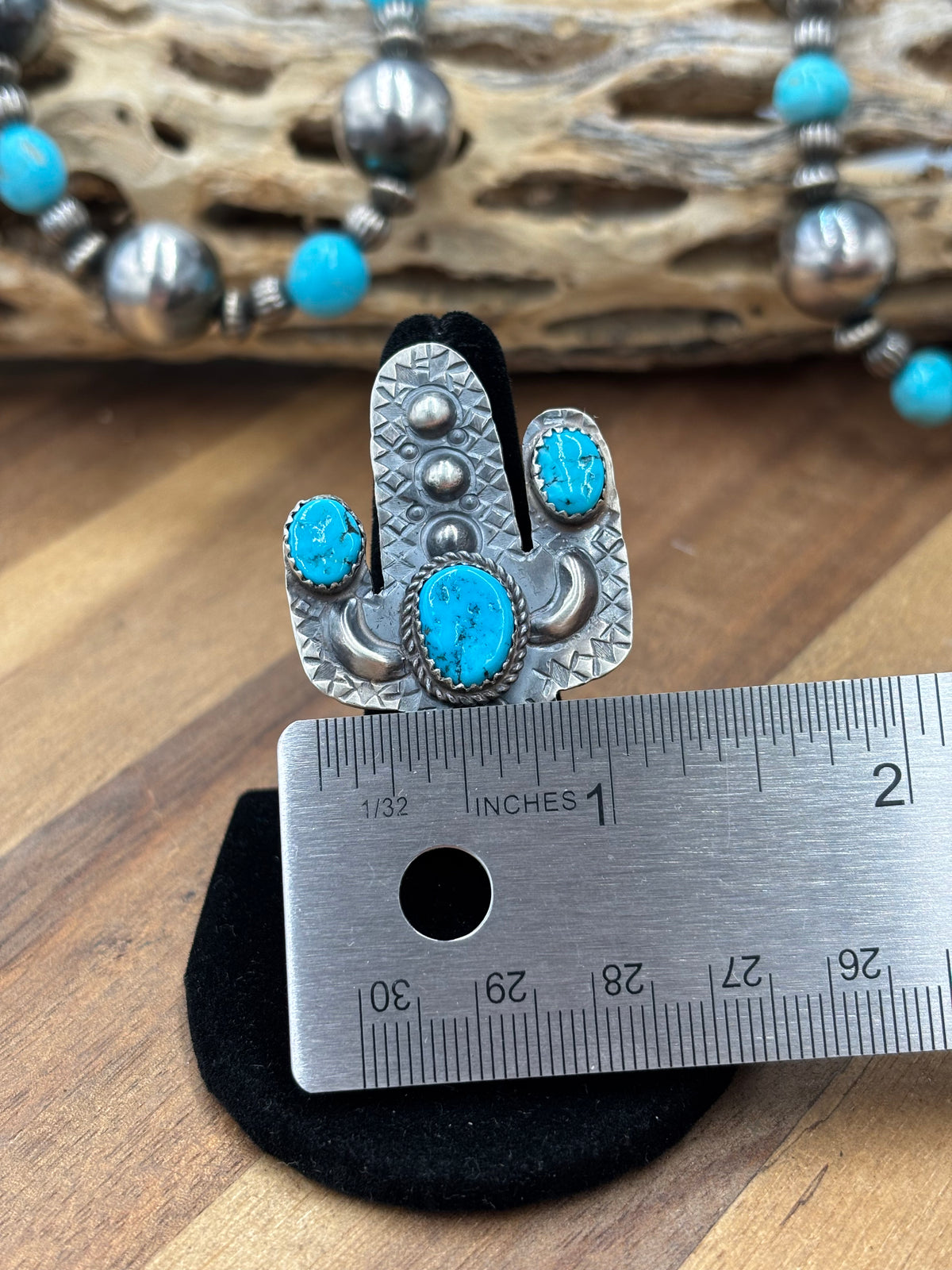 Turquoise #922-26A Cactus Adjustable Ring by Timothy Yazzie, Navajo