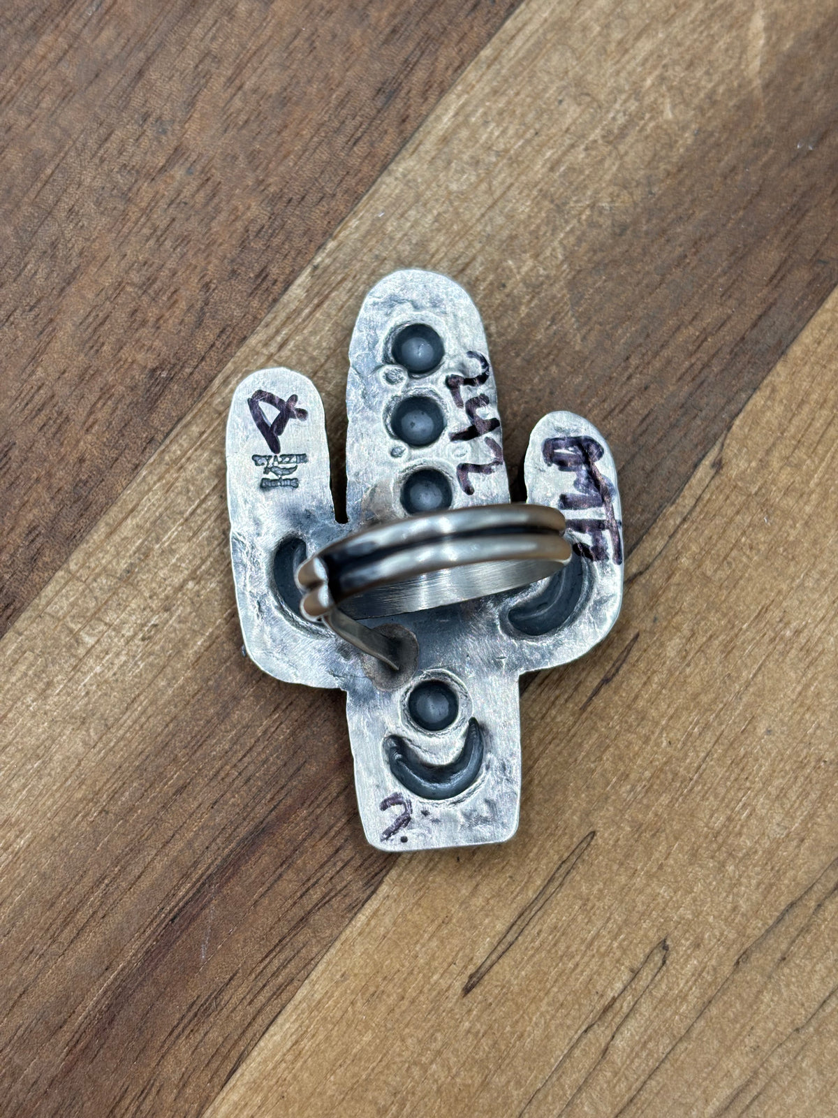 Turquoise #922-26A Cactus Adjustable Ring by Timothy Yazzie, Navajo