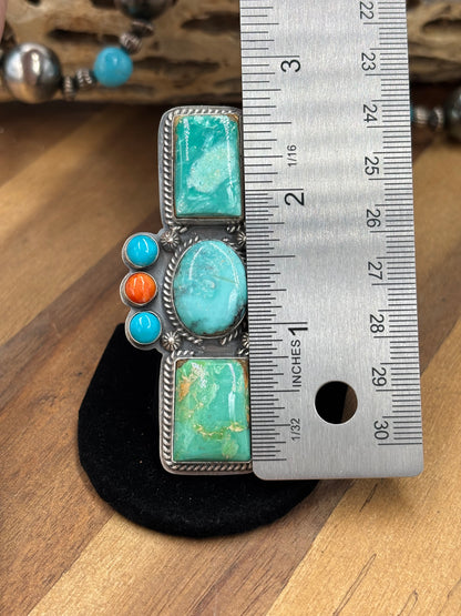 Mixed Stone #922-28 Adjustable Ring Turquoise & Orange Spiny