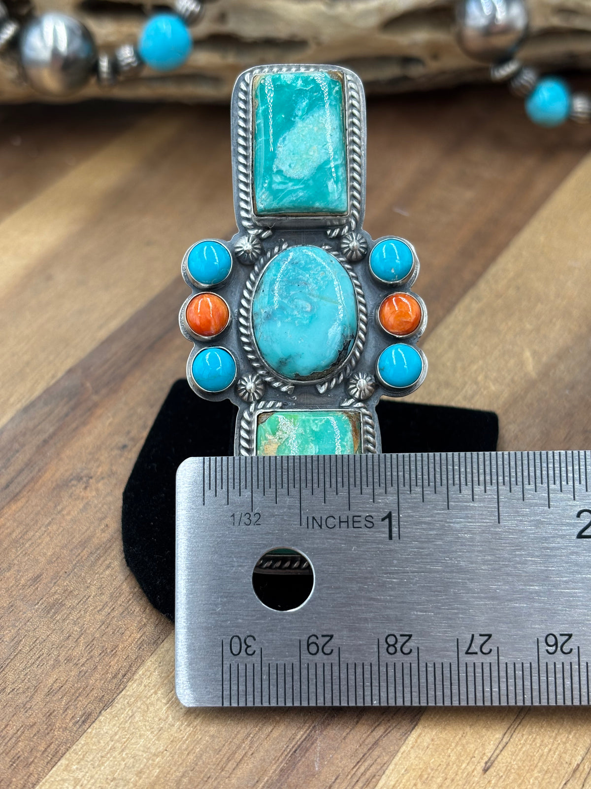 Mixed Stone #922-28 Adjustable Ring Turquoise & Orange Spiny