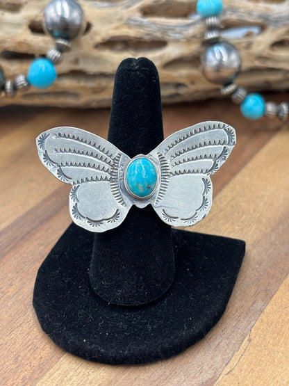 Turquoise #922-29A Butterfly Adjustable Ring by Rick Enriquez, Navajo