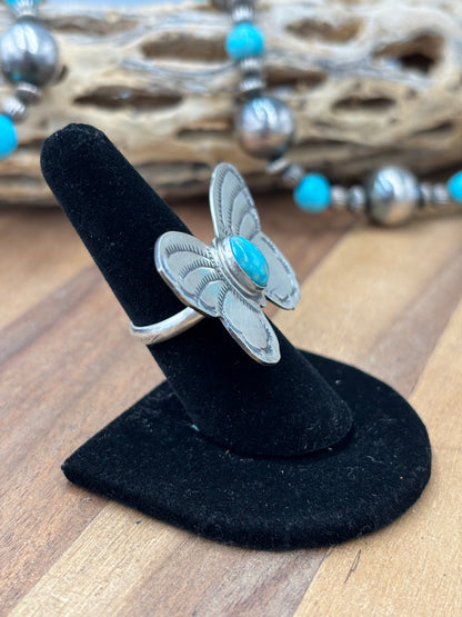 Turquoise #922-29A Butterfly Adjustable Ring by Rick Enriquez, Navajo