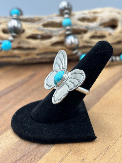 Turquoise #922-29A Butterfly Adjustable Ring by Rick Enriquez, Navajo