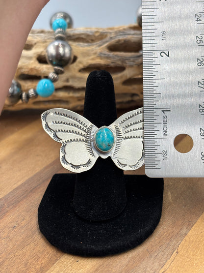 Turquoise #922-29A Butterfly Adjustable Ring by Rick Enriquez, Navajo