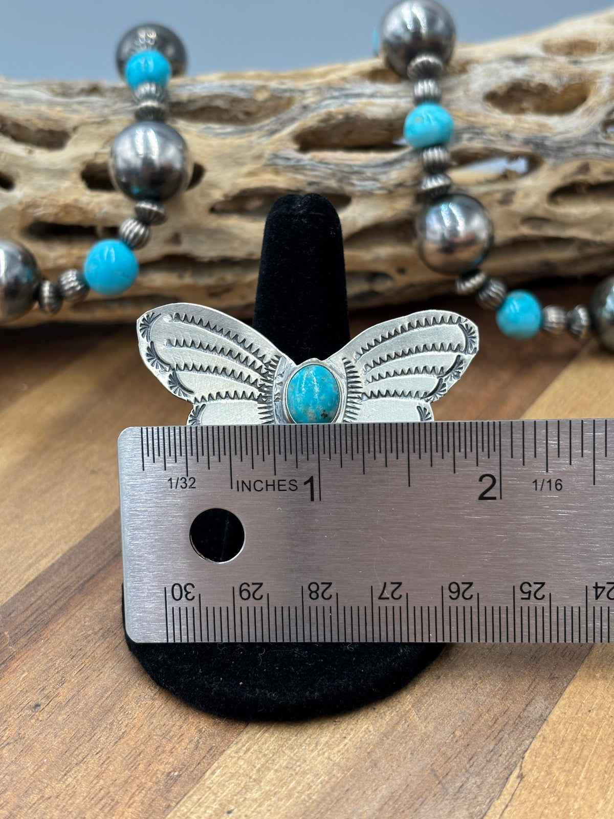 Turquoise #922-29A Butterfly Adjustable Ring by Rick Enriquez, Navajo