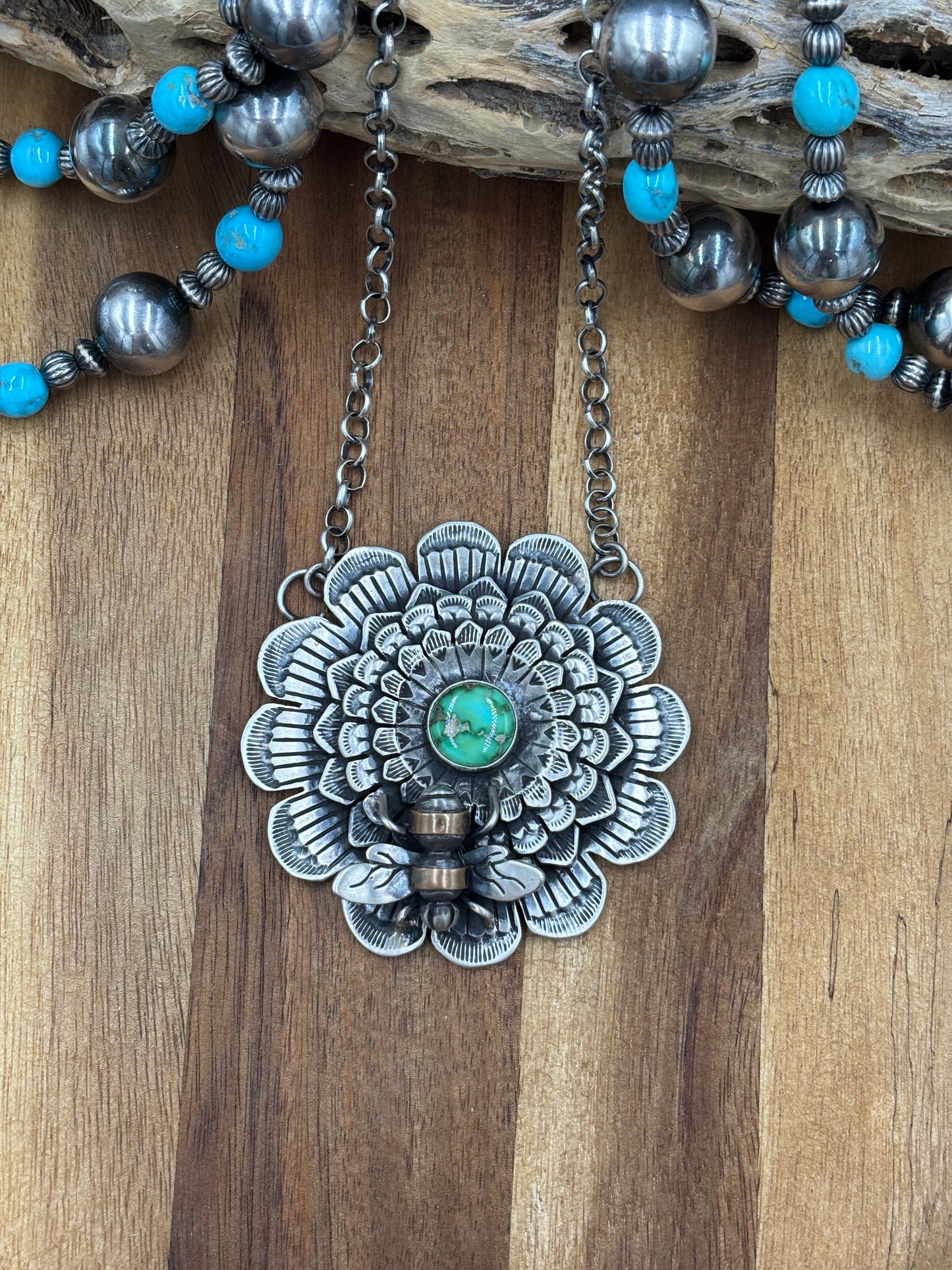 Sonoran Gold Bee Necklace by Russel Sam, Navajo