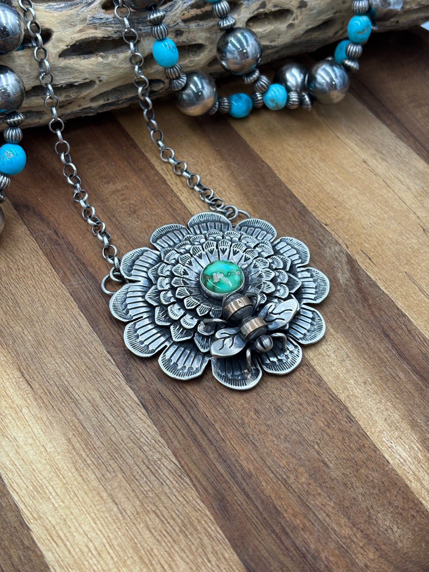 Sonoran Gold Bee Necklace by Russel Sam, Navajo