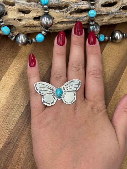 Turquoise #922-29A Butterfly Adjustable Ring by Rick Enriquez, Navajo