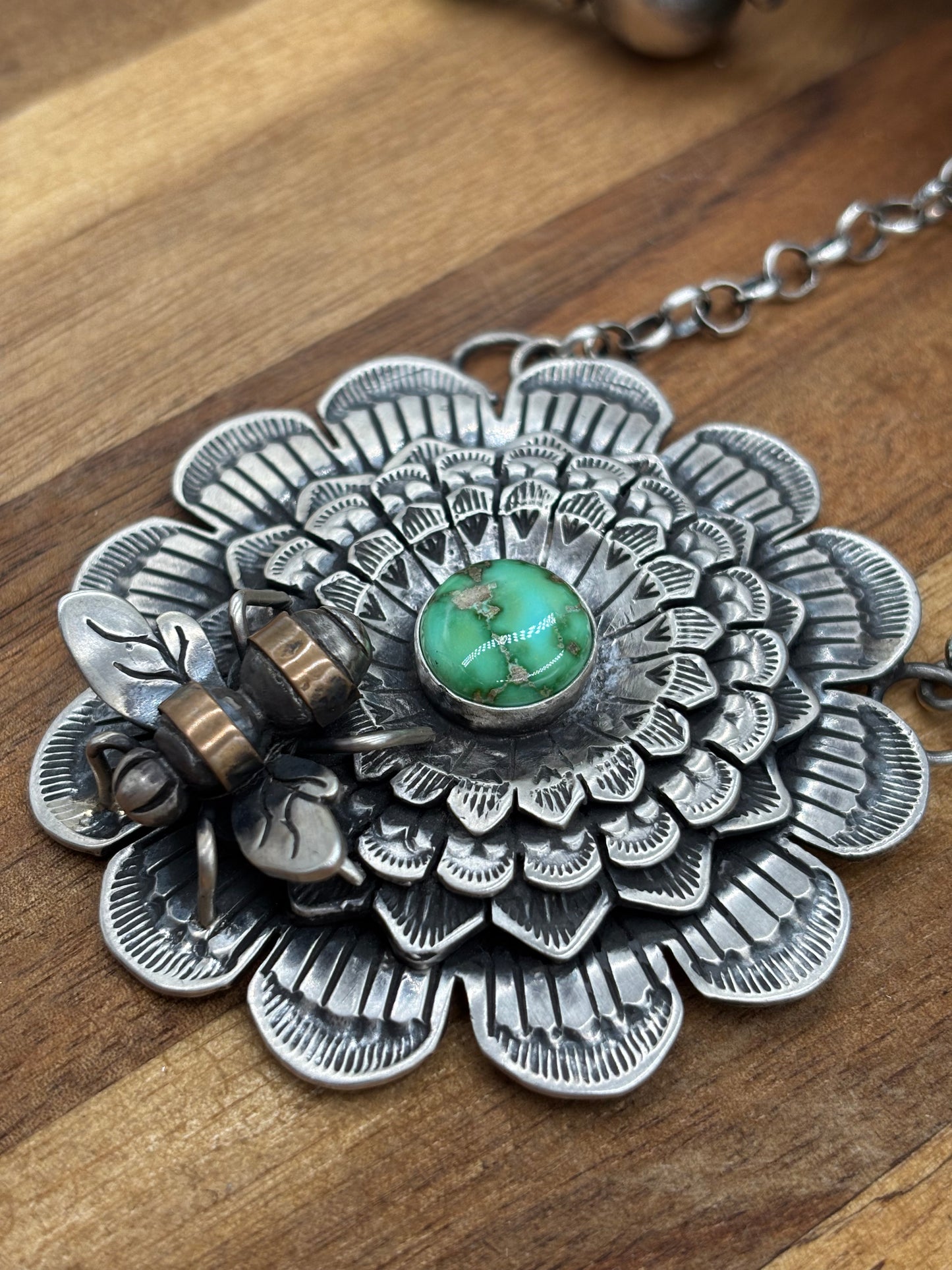 Sonoran Gold Bee Necklace by Russel Sam, Navajo