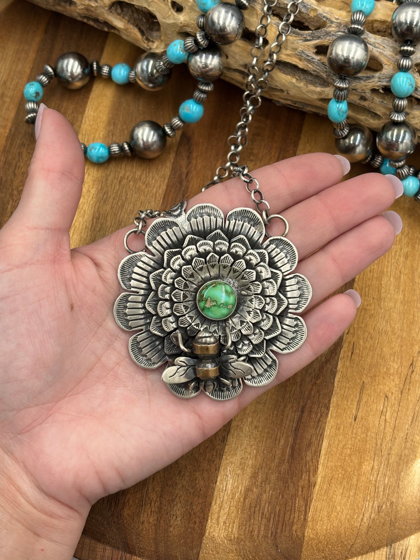 Sonoran Gold Bee Necklace by Russel Sam, Navajo