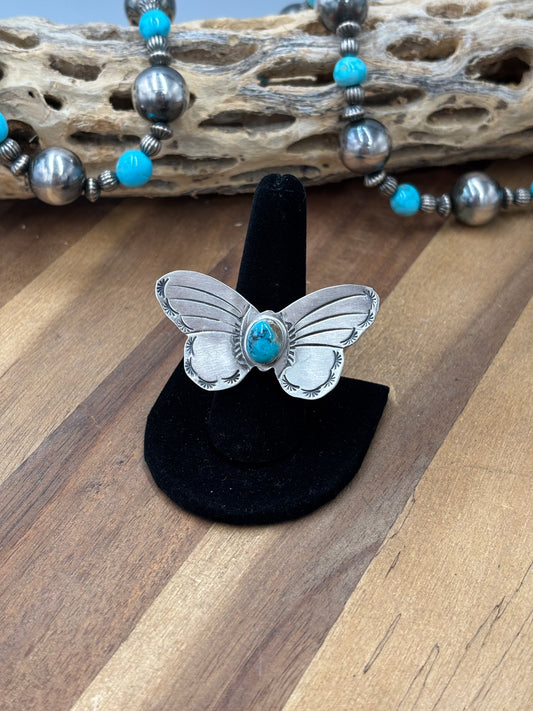 Turquoise #922-29B Butterfly Adjustable Ring by Rick Enriquez, Navajo